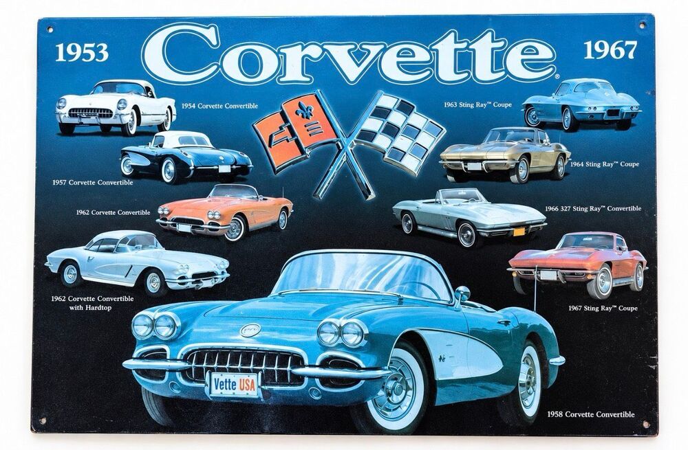 Vintage Corvette 1953-1967 Metal Tin Sign Crystal Art Gallery Chevy Cars